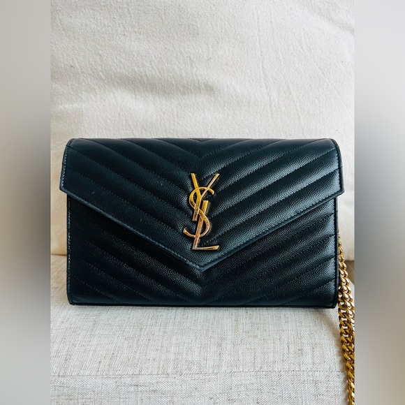 Yves Saint Laurent Handbags - Yves Saint Laurent YSL Monogram Quilted Leather Chain Wallet (black)
